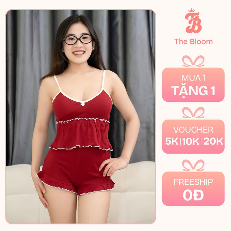  THE BLOOM  CÓ MÚT-CÓ SIZE  Set Bộ Đồ Ngủ Nữ 2 Dây Dáng Babydoll Phối Viền Có Sẵn Mút Mềm Và Quần Đùi Ngắn Viền Bèo Chất Gân Cotton Mềm Mịn Bộ Đồ Mặc Nhà Mùa Hè - SE047 đồ  ngủ  nữ  dễ  thương đồ  ngủ  nữ  set  2  dây  có  mút duimacnha  đồ  ngủ  sét  suy 