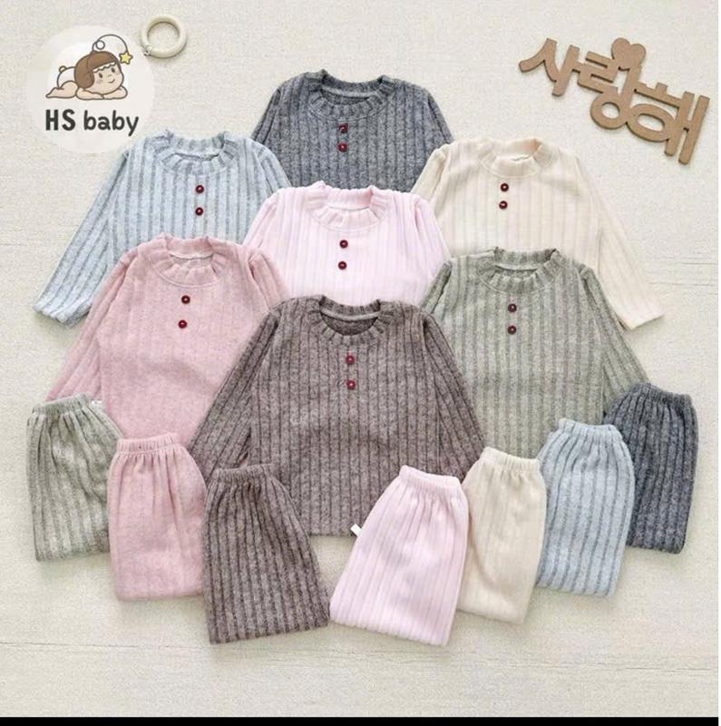 [Form rộng] Bộ dài len lông cừu cổ trụ quần suông mặc thu đông cho bé