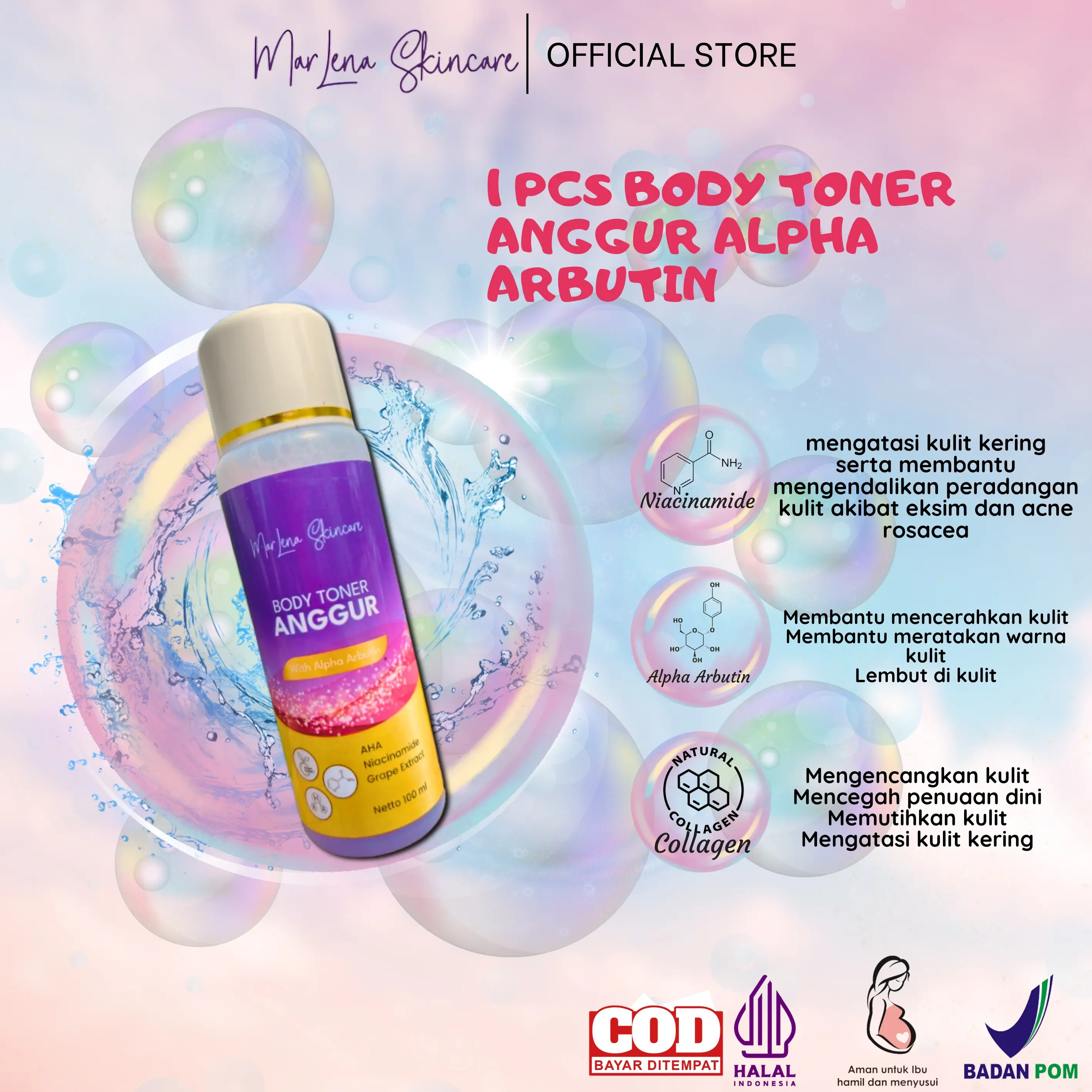 BODY TONER ANGGUR ARBUTIN BPOM TONER MARLENA