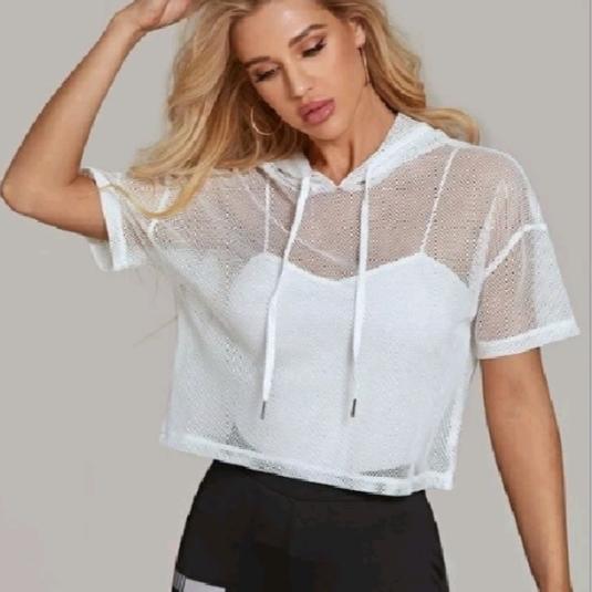 Blouse Jaring Wanita Korean Style Kaos Jaring Croptop Hodie Crop 3/4 Kaos Olahraga Korean Style Baju Olahraga Sport