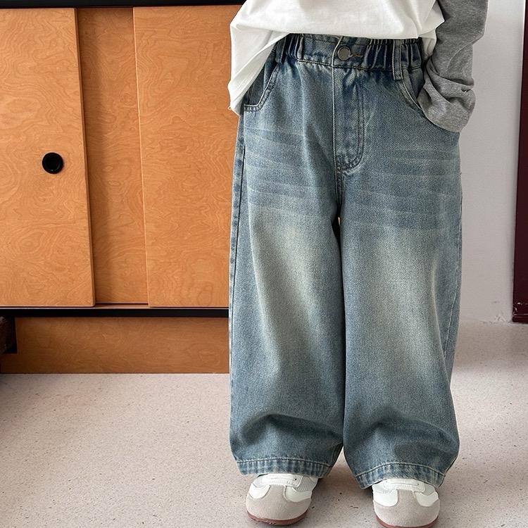 Quần jean chất mềm nhẹ dáng xuông màu xanh dương mài khói năng động cho bé trai bé gái AB 2025