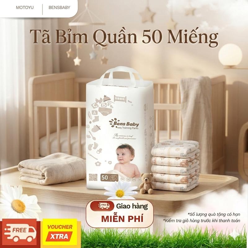 Gói 50 Miếng Bỉm Tã Quần Cho Bé Đa Kích Cỡ M, L, XL, XXL Siêu Mỏng Thấm Hút…