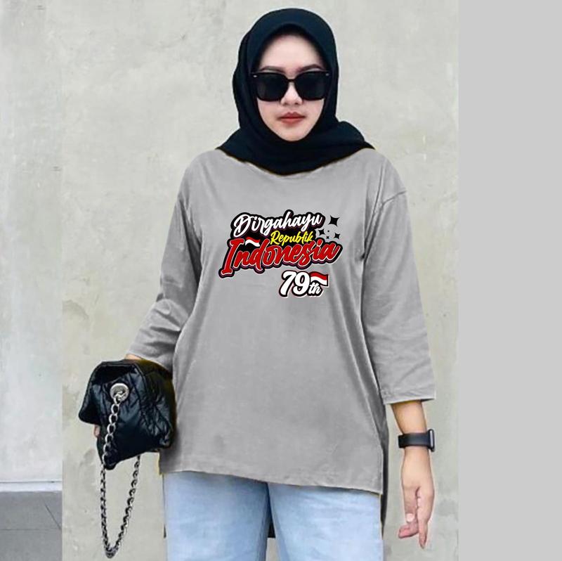 Atasan Oversize Kemerdekaan NKRI Lengan 7/8 / Atasan HUT RI 79 th 2024 / Kaos Seragam Agustusan Kekinian Murah Wanita Baju 5