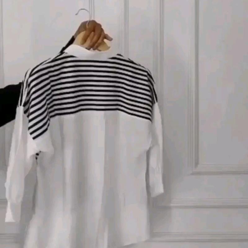 kemeja linen premium wanita terbaru atasan wanita terbaru  wanita import Kain Salur Kemeja garis garis atasan wanita dewasa tunik salur 5