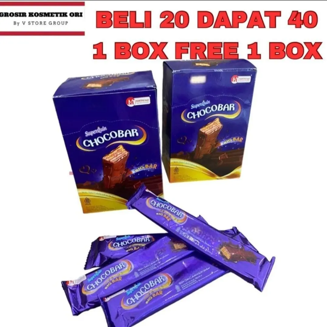 ( PAKET 2 BOX ISI 40 CHOCOBAR ) DAPAT 40 SUPERQUEEN CHOCOBAR BIG BAR WAFER SALUT COKLAT ISI KRIM STROBERY Camilan Chocolate
