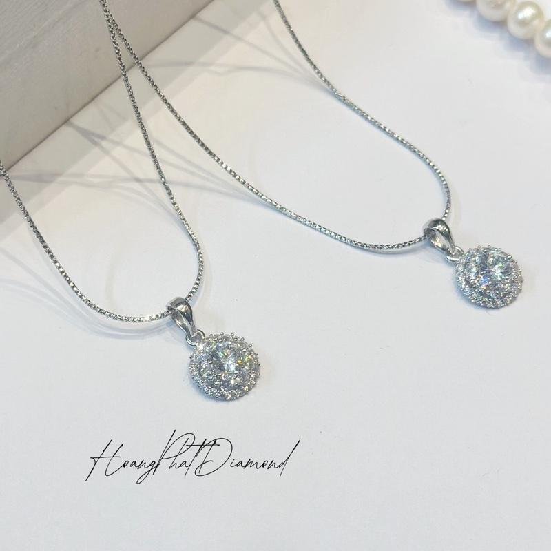 Hoàng Phát Trang Sức Dây Chuyền Bạc Ý 925 Mì Chạm K.C 4T5 45cm Phối Mặt Halo Tròn Tấm Hoa X.o.à.n Nam Mỹ Xi Kim P160A