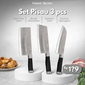 freemir Set Pisau 3 Pcs Daging Stainless Steel Slicer Cleaver Pisau Potong Serbaguna Set Pisau Dapur Tajam Presisi