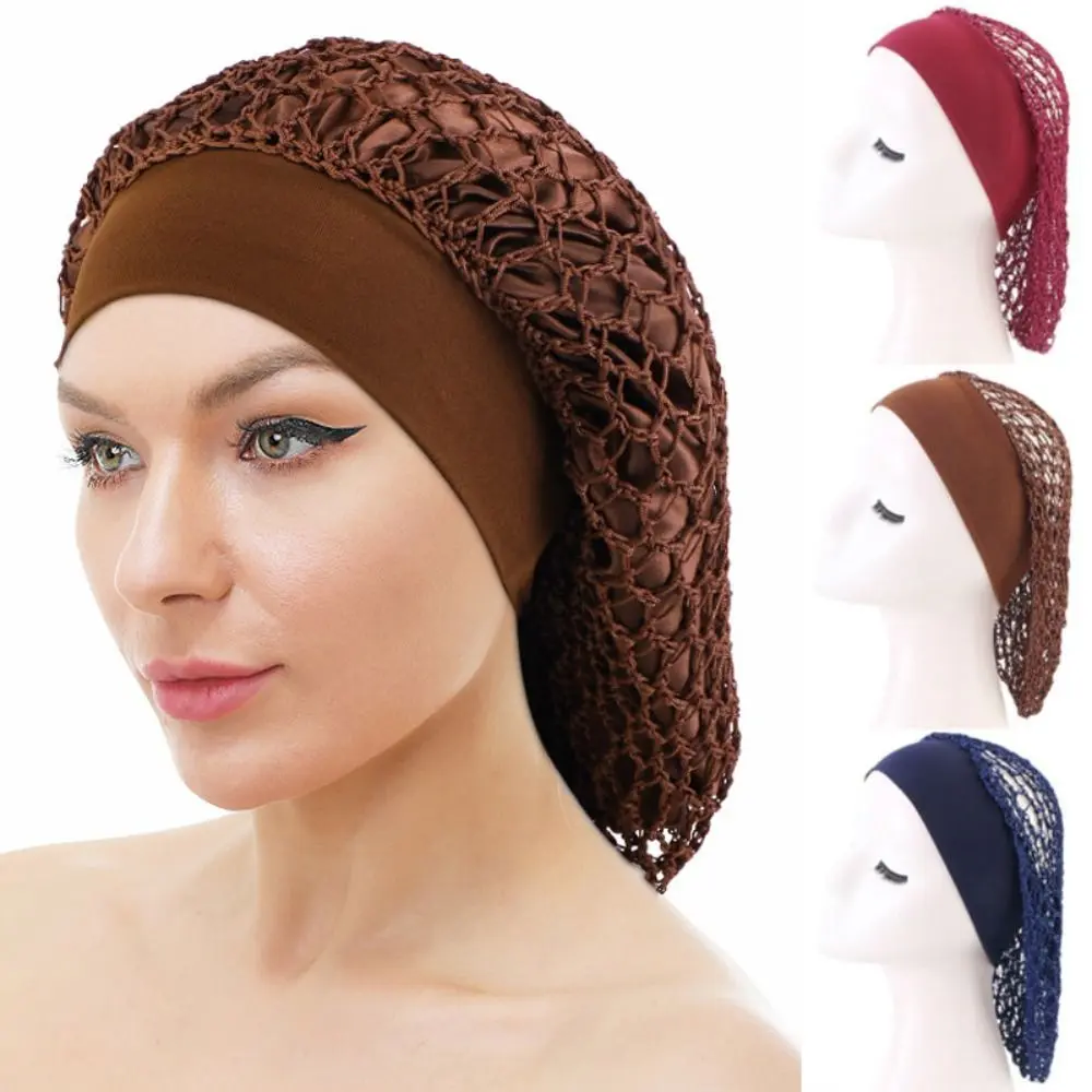 Hairnet for Women for Work Aksesori Rambut, Snood Rambut Mengait Jalur Lebar, Topi Rambut Palsu Elastik, Penutup Kepala Jaring, Buatan Tangan, Penjagaan Rambut, Topi Tidur, Untuk Wanita