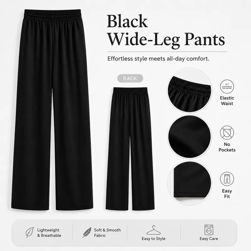 Women’s Layered Tie-Front Long Sleeve Top & Black Wide Leg Pants Set ...