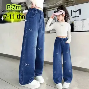 Celana jeans kulot bordir import anak perempuan usia 6-10 tahun fashion anak trend terbaru terlaris kekinian viral 2025
