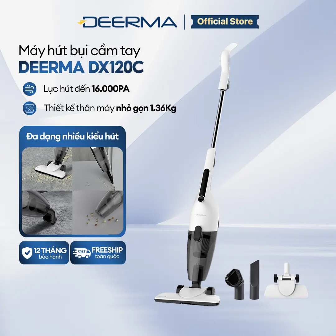 Máy hút bụi cầm tay Deerma DX120C lực hút 16000pa, công suất 600W phiên bản mới 2025 - Bảo hành 12 tháng