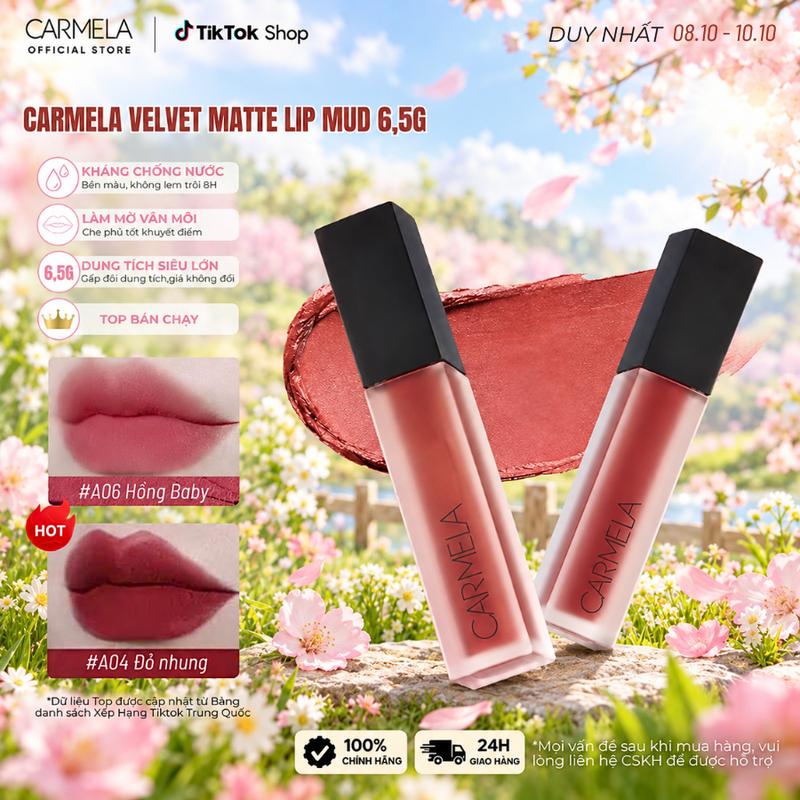 577 Son bùn nhung CARMELA Velvet Matte Lip Mud -Hiệu ứng blur vân môi, dưỡng môi nhẹ, không gây khô,bền màu 5H (6,5g)