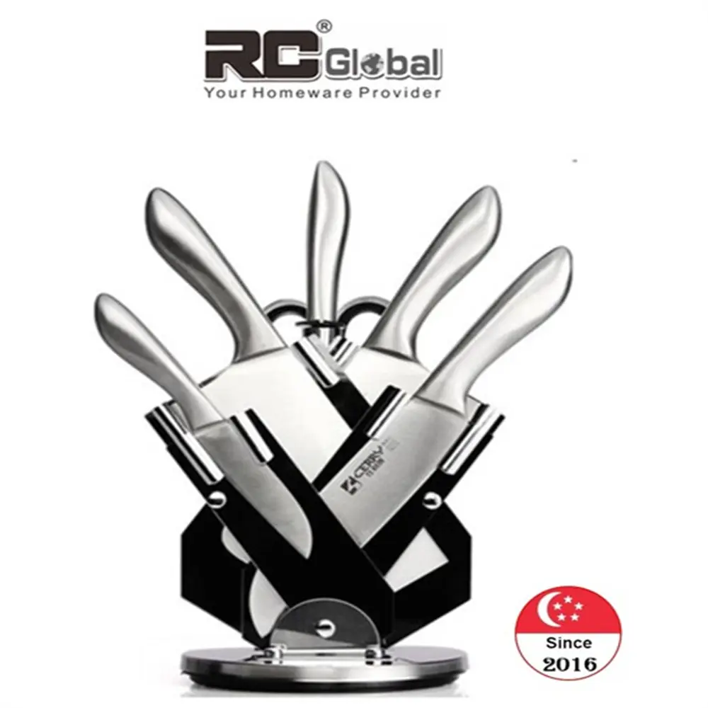 RC-Global Kitchen Knife Set wtih Block / knife sharpener / Chef knife / Genuine CERRY Hand-Made 6-piece stainless steel knife sets ( total 7pcs sets)