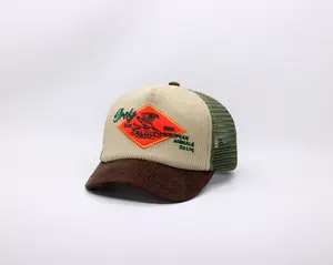 TOPI JARING TRUCKER HAT LIDAH PENDEK BAHAN CORDUROY ARMY MIX BROWN VISOR PENDEK GRELYSITED HAWK