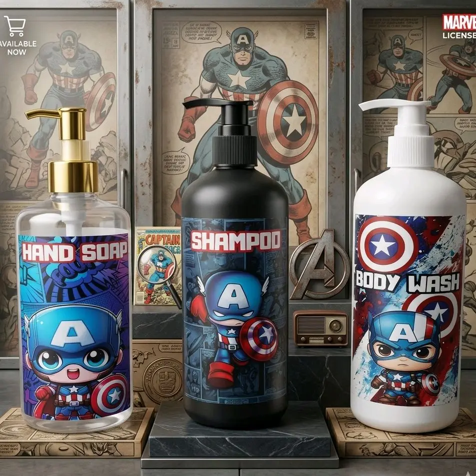 Captain America Botol sabun Cair refil 500ml, botol Pump 500ml karakter free stiker waterproof