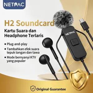 NETPAC H2 Wired SoundCard | Mic Jepit Bluetooth Soundcard | untuk HP Gaming Live Stream Vlog | Rekaman Jernih