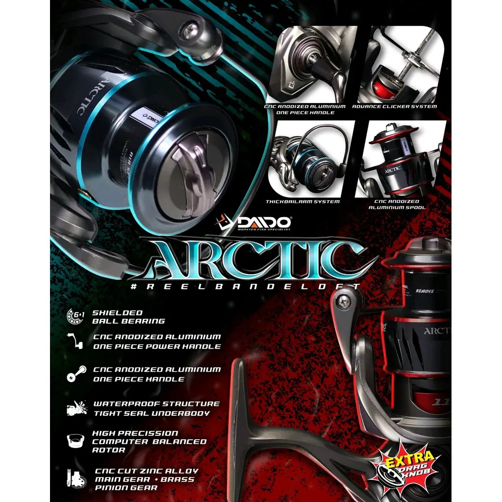 Reel Spinning Daido Arctic 1000 s/d 6000 PH (Power Handle) + FREE DRAG KNOB
