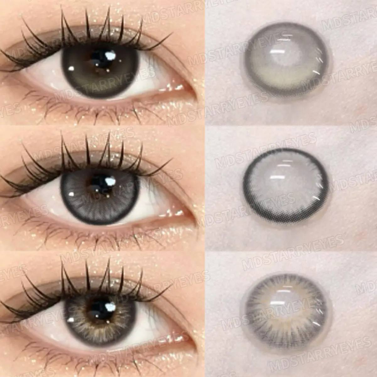 【Any 2 Pairs Get Free Eye drops】MDStarryEyes [Graded 0~-3.00] 1 Pair Gray Contact Lens Makeup Soft Lenses Yearly Use Big Eye Lenses Cosmetic Lenses for Party Cosmetics K4/OMG/Mirage Series Gray Natural Lens with Free Case