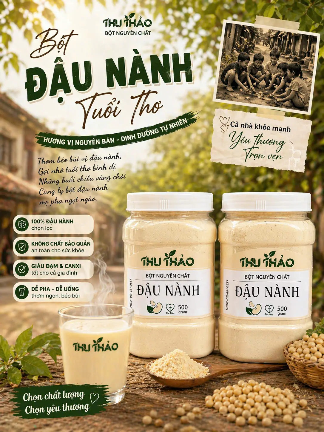 Combo 2 Bột Đậu Nành Thu Thảo   Hộp Bột Đậu Rang Nguyên Chất