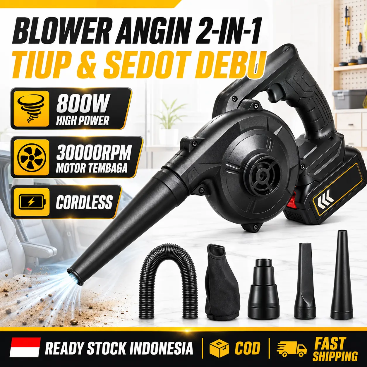 COD-Mesin Blower Tangan Baterai Cordless 2 IN 1 Meniup Menghisap Blower Mesin Blower Dust Leaf Collector Blowing Sweeper Car Dust Alat
