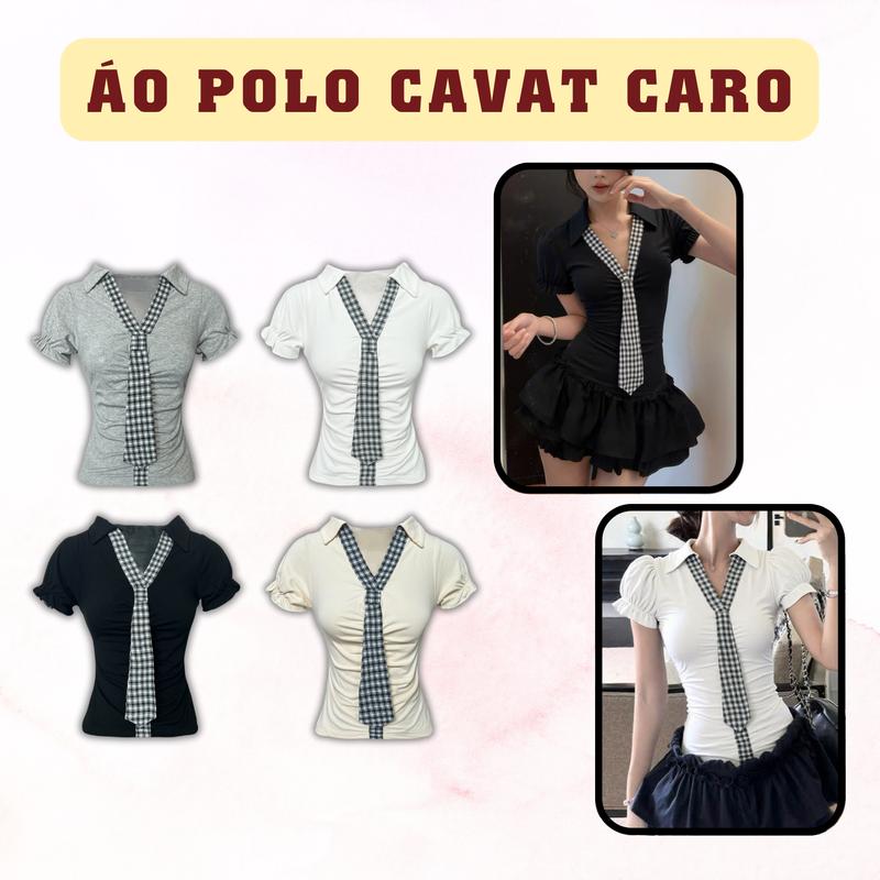 [CÓ HỎA TỐC] Áo thun có cổ Cavat sọc caro SAIGONESE  dành cho nữ