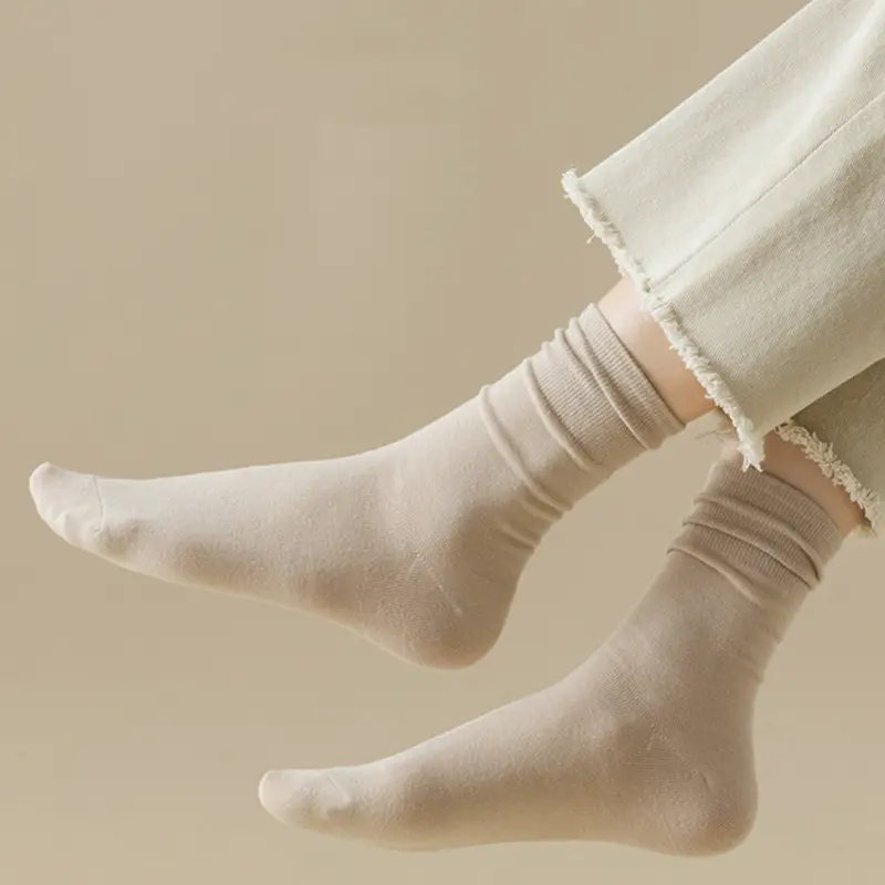 Tất Mùa Thu Retro Cho Nữ, Màu Trơn, Thường Ngày, Trắng, Trung Bình, Thời Trang Hàn Quốc, Cotton Mềm Mại, Đa Năng, Thoáng Khí, Cho Chân Ong 4