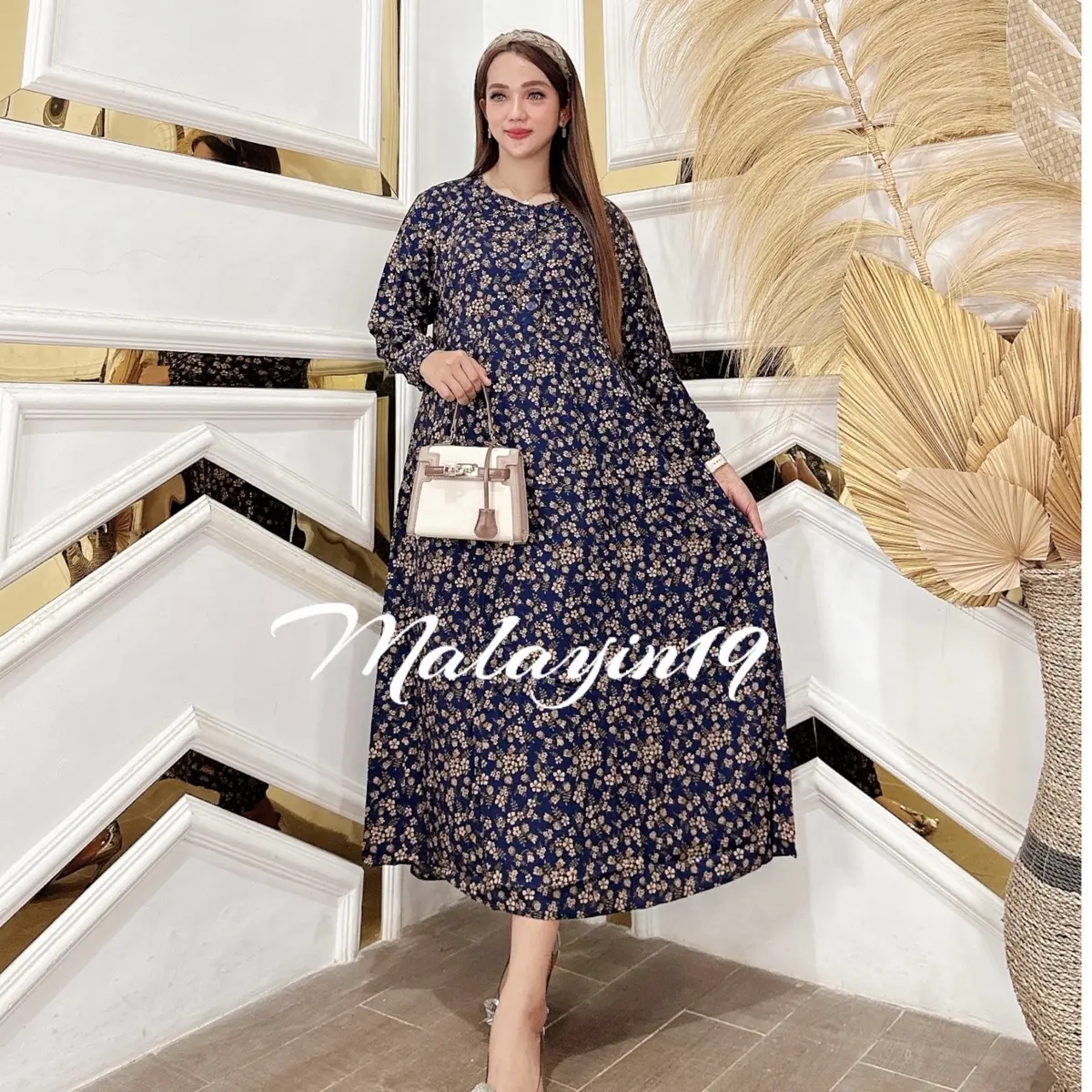 Sera midi dress wanita motif kekinian/dress panjang dewasa Ld 110 Pb 118-125 /Ld 120 Pb 125 Rayon Busui Casual