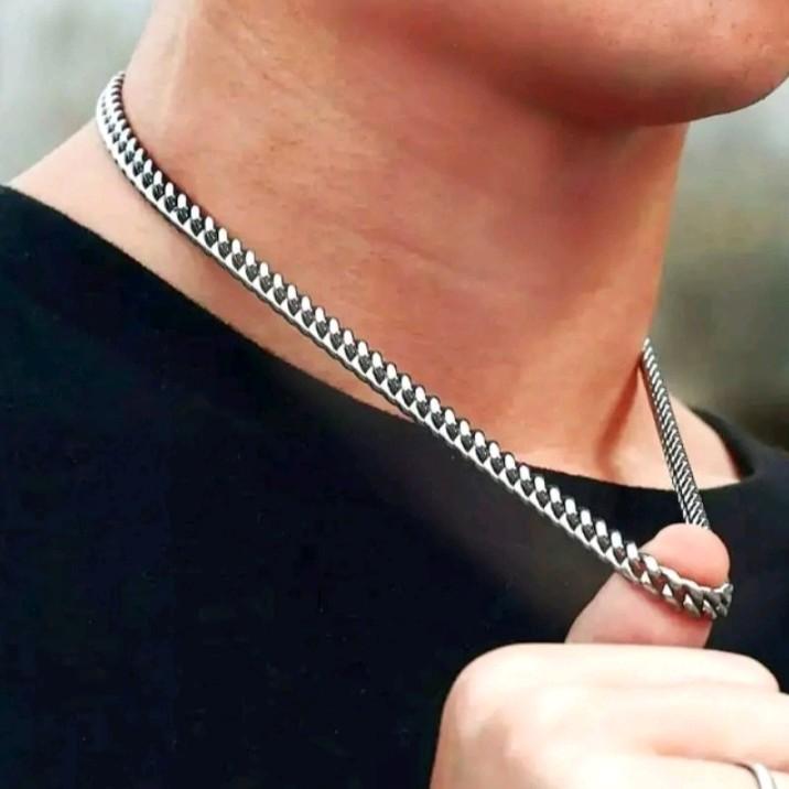 kalung rantai titanium model JALIN JARANG pria macho KOREAN STYELL antikarat tidak luntur tidak pudar buat pria tampil keren (nk kcl) 2
