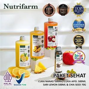 NUTRIFARM PAKET 4 IN 1 CUKA NANAS/ CUKA NANAS 500ML, CUKA APEL 500ML, SARI LEMON 500ML, DAN CHIA SEED 70GRAM