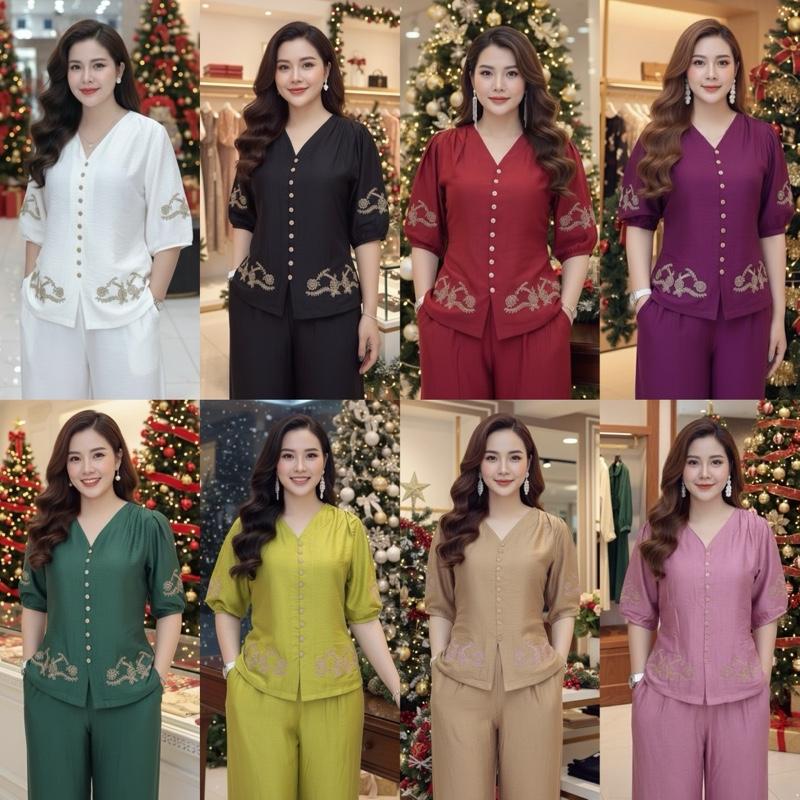 ĐỒ BỘ TRUNG NIÊN HD176T ĐỒ BỘ TẶNG MẸ TẶNG BÀ CO GIÃN THOẢI MÁI ủ kem thun gân đồ bộ cho mẹ 50 tuổi sang chảnh