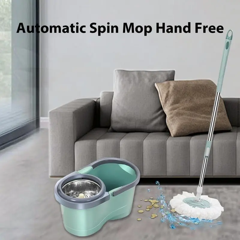 Viling Store - Alat Pel Putar dan Set Ember Dengan Roda Spin Mop Pembersih Rumah Tangga Pel Putar Otomatis dengan Ember Pel Putar Ember Datar untuk Pembersihan Lantai Cuci 3