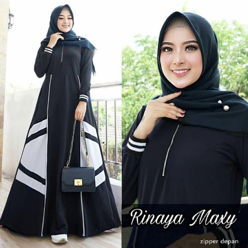 Gamis Jumbo Terbaru Rinaya Maxy L XL XXL XXXL 5XL ld 140 Muslim Panjang Wanita Nyaman Syari Hitam Dress Basic Maxi Menyusui 4