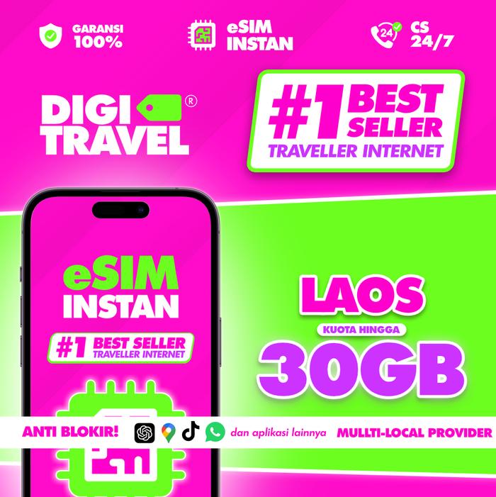 Gambar eSIM Laos Provider Lokal Unitel Kuota Besar Data Internet Roaming Travel | DIGITRAVEL eSIM Laos Kuota Besar - 15GB/10 Hari +TikTok dari DIGITRAVEL Kota Administrasi Jakarta Selatan Tokopedia