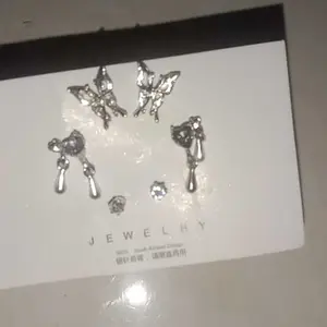 Anting Set Tusuk Tindik Perak Silver 6 Pcs Aesthetic Aksen Butterfly zircon heart Anting-Anting Wanita Korean Style