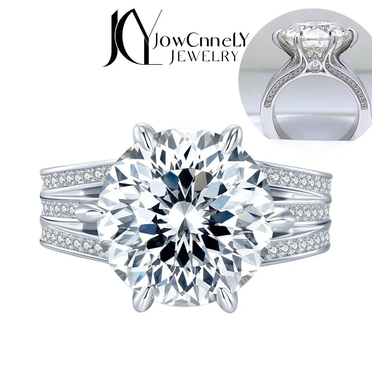 [175] Luxurious Synthetic Moissanite Ring for Women 5.0/10 Carat 3-Band Design 925 Sterling Silver Promise Ring Engagement Wedding Jewelry Chrismas Gift