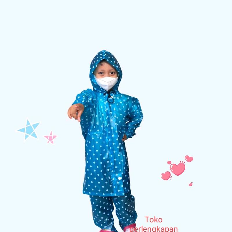 jas hujan anak laki² dan perempuan usia 4 sampai 10thn motip pulkadot lucu tebal dan bagus 4