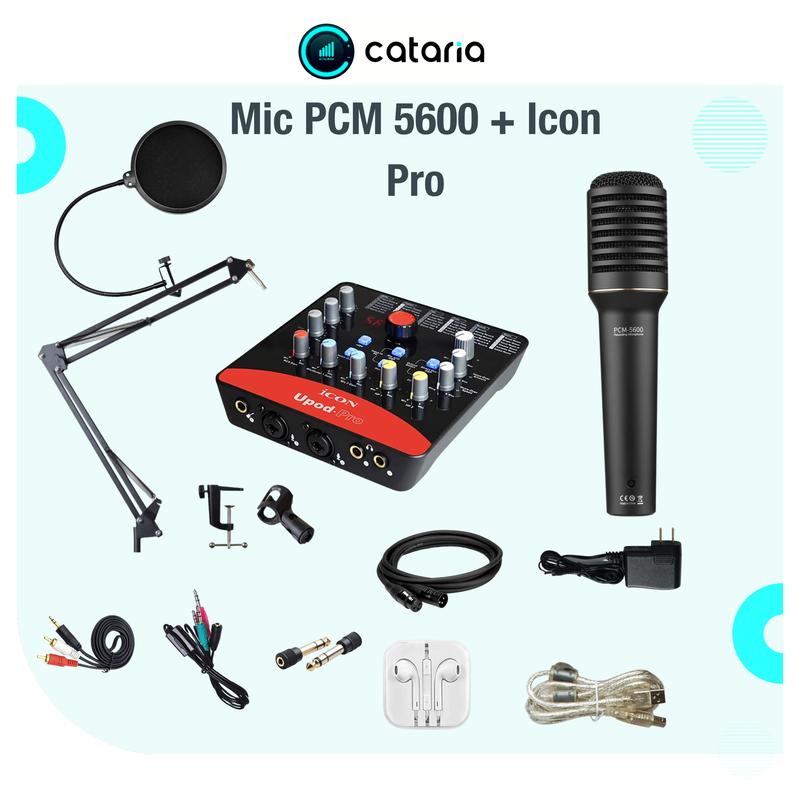 Bộ Mic Live Thu Âm Cao Cấp Mic Takstar PCM 5600 và Sound Card  ICON PRO Tặng tai Nghe, Đèn Live Cataria