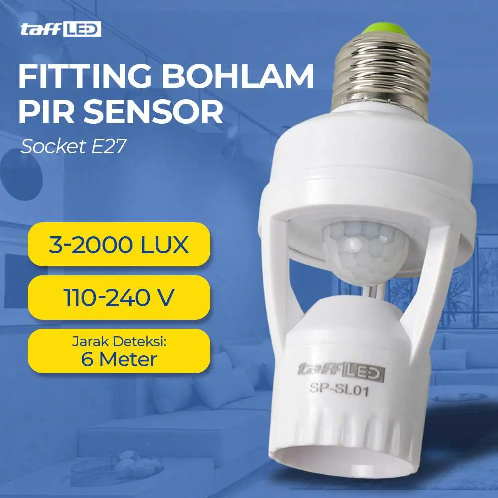 [ COD ] TaffLED Fitting Lampu Bohlam PIR Sensor 2000 LUX 240V 60W E27 - SP-SL01