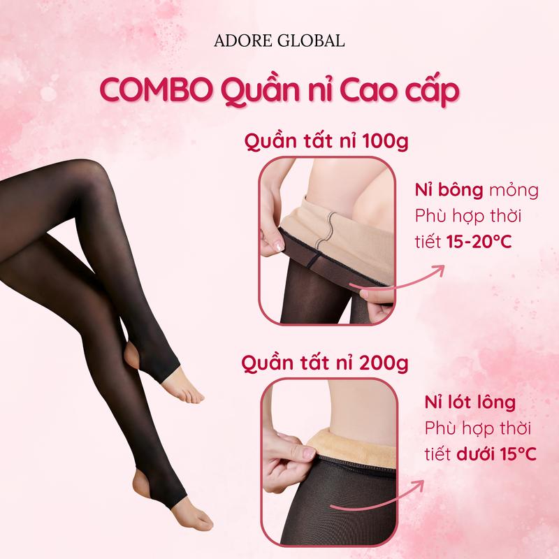 Quần Tất Lót Nỉ TẶNG KÈM TẤT CHÂN Adore - Quần Tất Lót Nỉ Giữ Nhiệt Quần Tất Lót Lông Che Khuyết Điểm Hiệu Ứng 3D Mùa Đông Giúp Thon Gọn Chân Cao Cấp Siêu Dai Siêu Mỏng Chống Xước Siêu Co Giãn Freesize 40kg-75kg