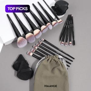MAANGEビューティーメイクアップコスメティックツールセット、18個/セットプロフェッショナルメイクアップブラシセット&1カウントドローストリングポーチ&5カウント三角パワーパフ、初心者に最適、バレンタインデーギフト