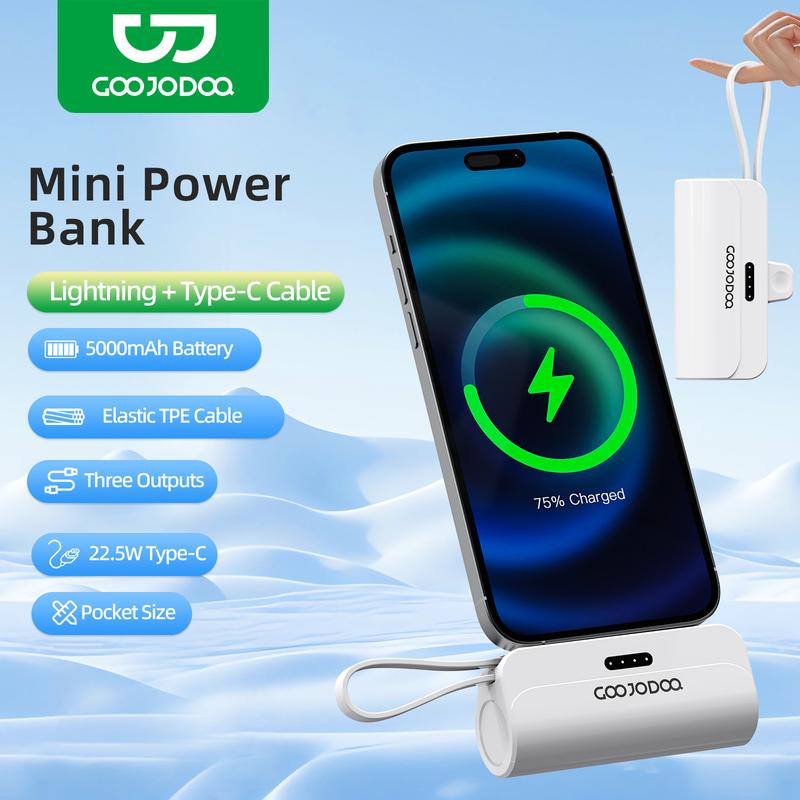 Sạc Dự Phòng Cầm Tay Sạc Nhanh Mini GOOJODOQ Dung Lượng 5000mAh Thiết Kế Đẹp Mắt Tương Thích Với lOS iPhone iPad Và AirPods Có Cổng Lightning Và Type C Sạc Dự Phòng
