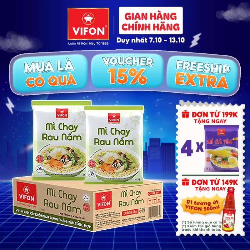 [VOUCHER HOT 15%] Thùng 30 gói Mì Chay Rau Nấm VIFON 65gr/Gói