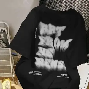 Kaos Cowok Distro Vintage Retro Unisex Pria Wanita | T-Shirt Oversize Lengan Pendek Black Letter Print