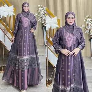 LATEEVA SERIES||D'MECCA SYAR'I GAMIS ARMANY SILK PRINTING PREMIUM MIX ORGANZA SET HIJAB SCARF VOAL JILBAB Mewah