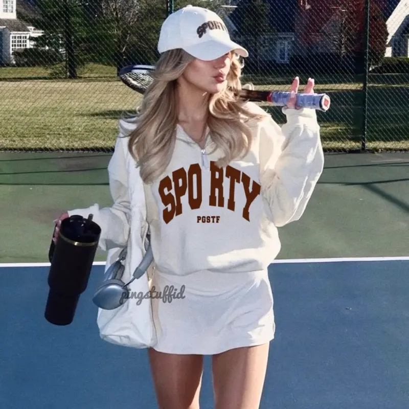 [NEW] SPORTY Halfzip Crop Oversize Sweater Crop Wanita 0