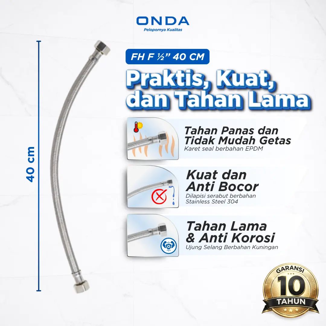 ONDA Selang Fleksibel Air Anti Bocor dan Anti Karat FH F 1/2" F 1/2" 40cm