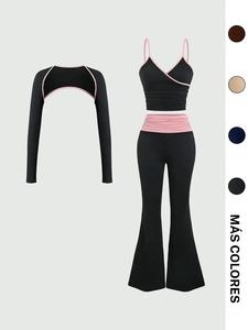 Conjunto deportivo casual de tres piezas para yoga y gimnasio, ropa para mujer para primavera y otoño