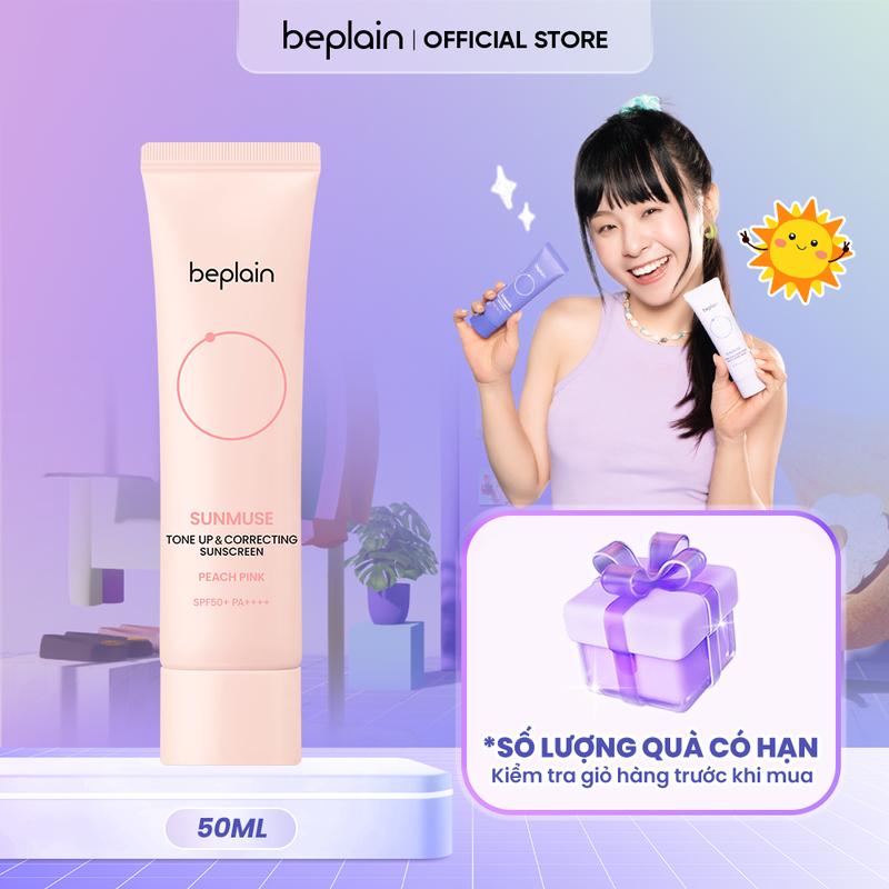   Livebrand  Kem Chống Nắng Beplain Nâng tone hồng rạng rỡ Sunmuse Tone Up & Correcting Sunscreen Peach Pink SPF50+ PA++++ 50ml 