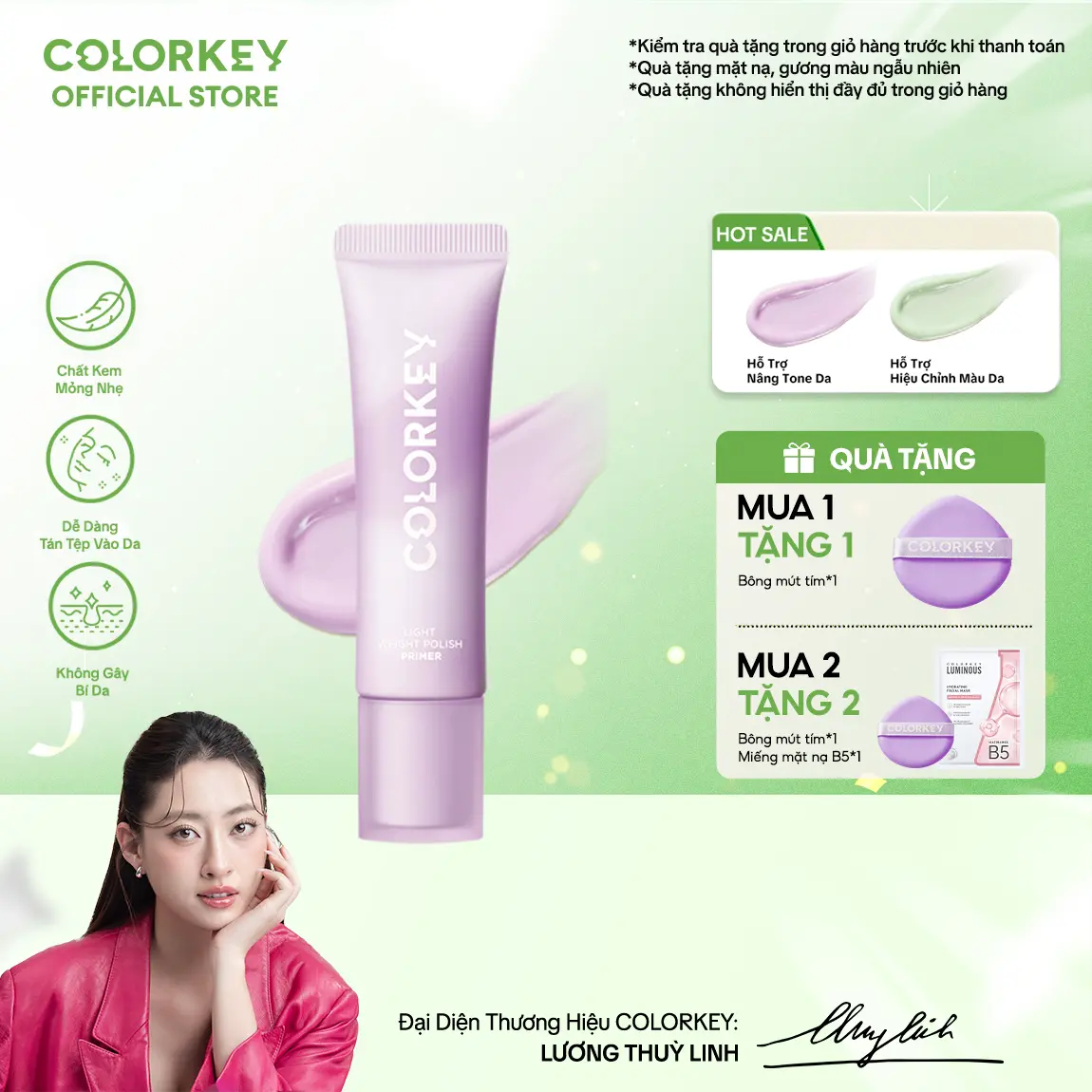 Kem Lót COLORKEY Giúp Hỗ Trợ Hiệu Chỉnh Màu Da & Nâng Tone Da Mỏng Nhẹ Không Bí Da 30g