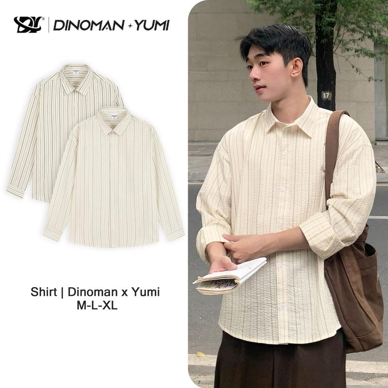 Áo Sơ Mi Kẻ Xốp Dài Tay DINOMAN Form Oversize Nam Nữ Unisex Dễ Phối Đồ - SM014